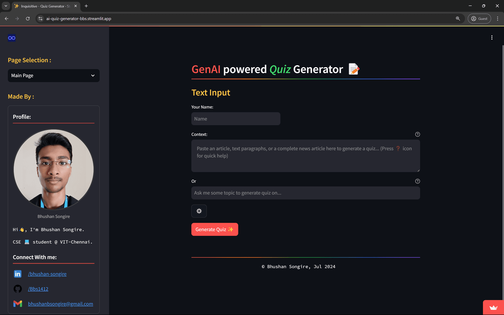 Inquisitive: GenAI Powered Quiz Generator